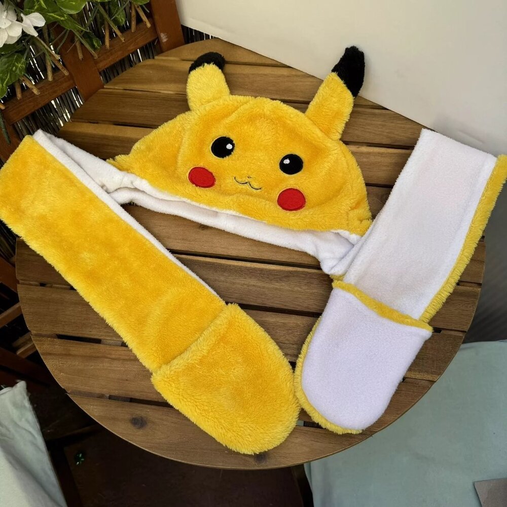 Pokemon Pikachu Plush Winter Hat with Hand Pockets